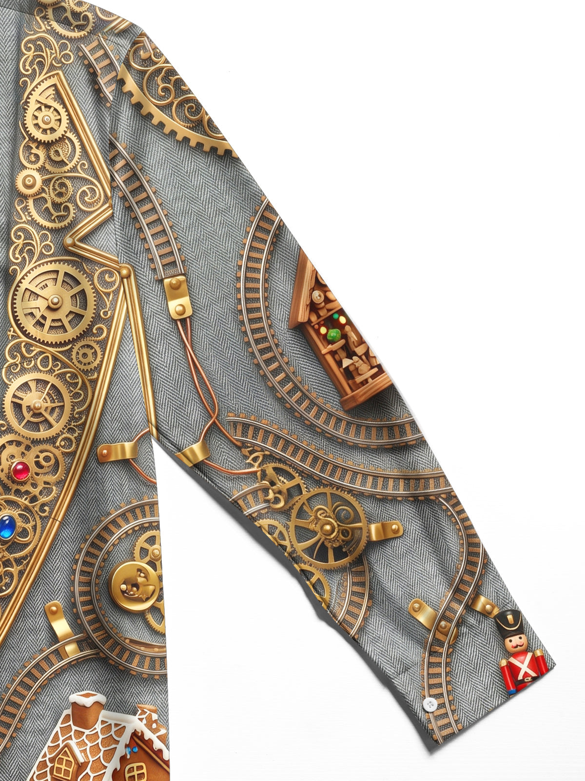 Adaychic Men's Graphic Christmas Gingerbread House Print Long Sleeve Shirt with Chest Pocket