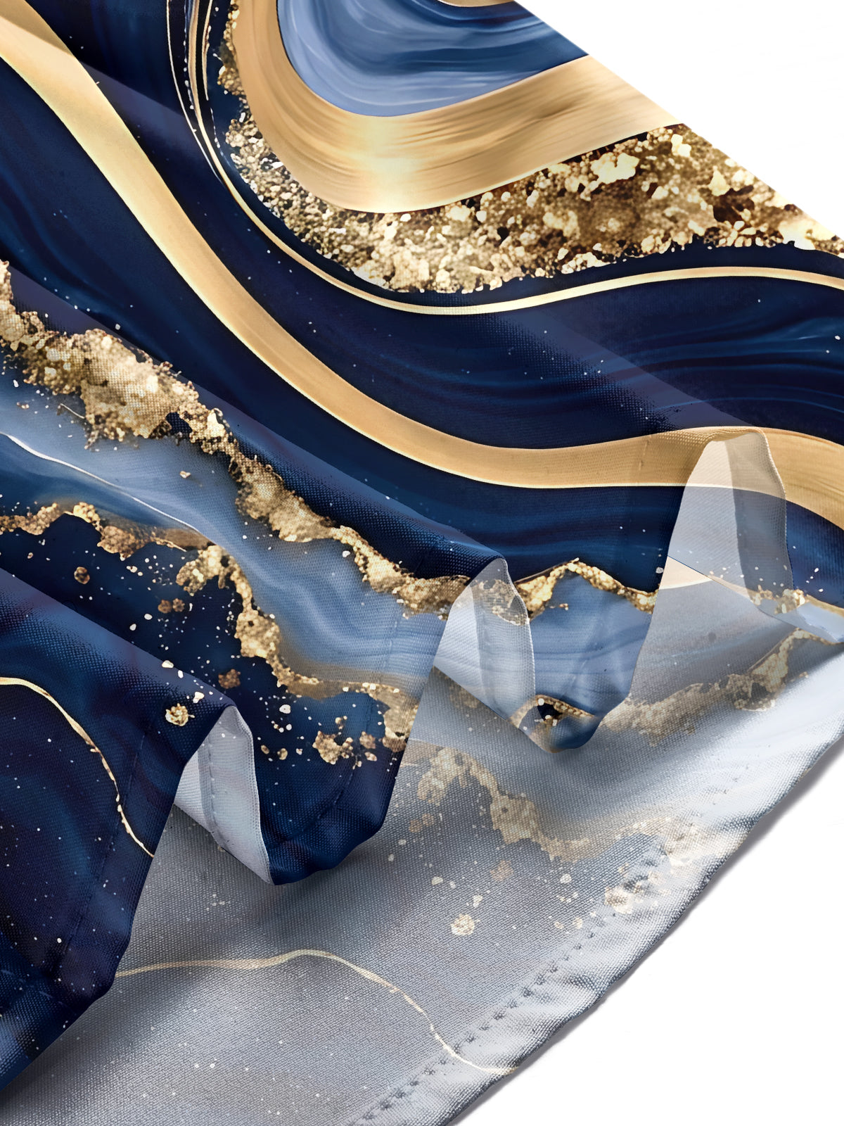 Adaychic Men's Abstract Gold And Blue Marble Waves Print Long Sleeve Shirt with Chest Pocket