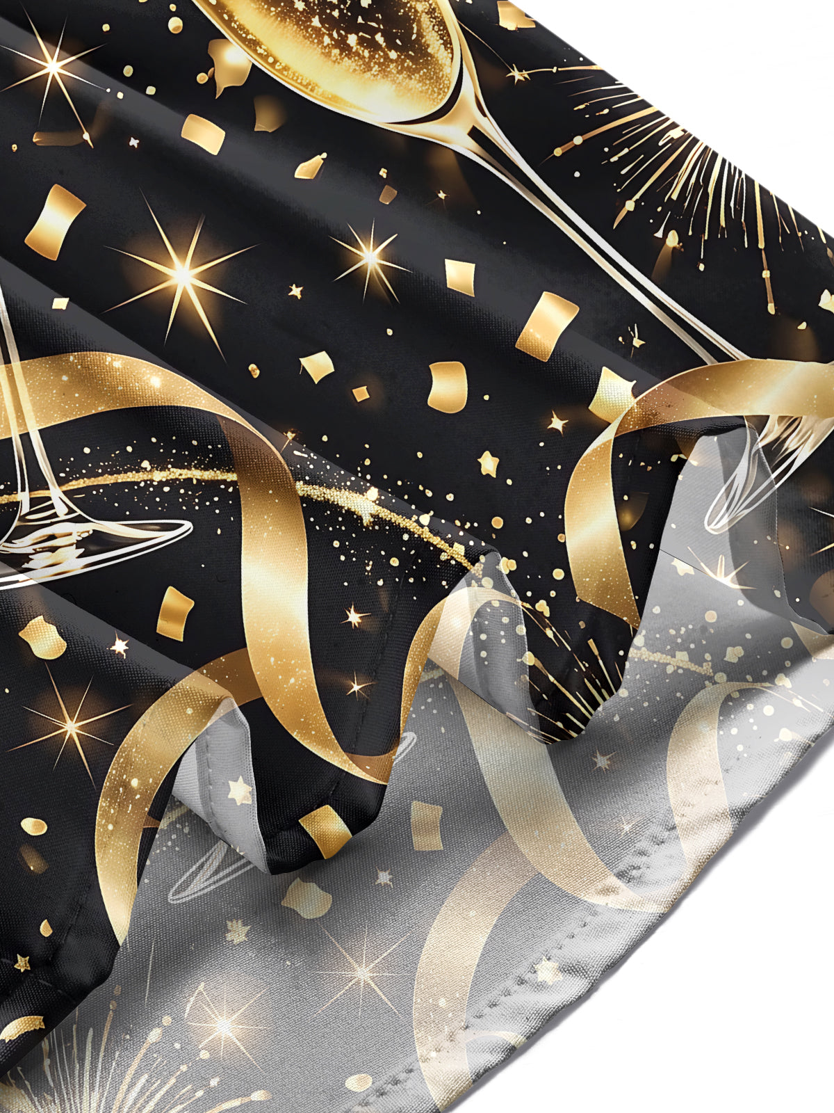 Adaychic Men's New Year Champagne Glasses And Fireworks Print Long Sleeve Shirt with Chest Pocket