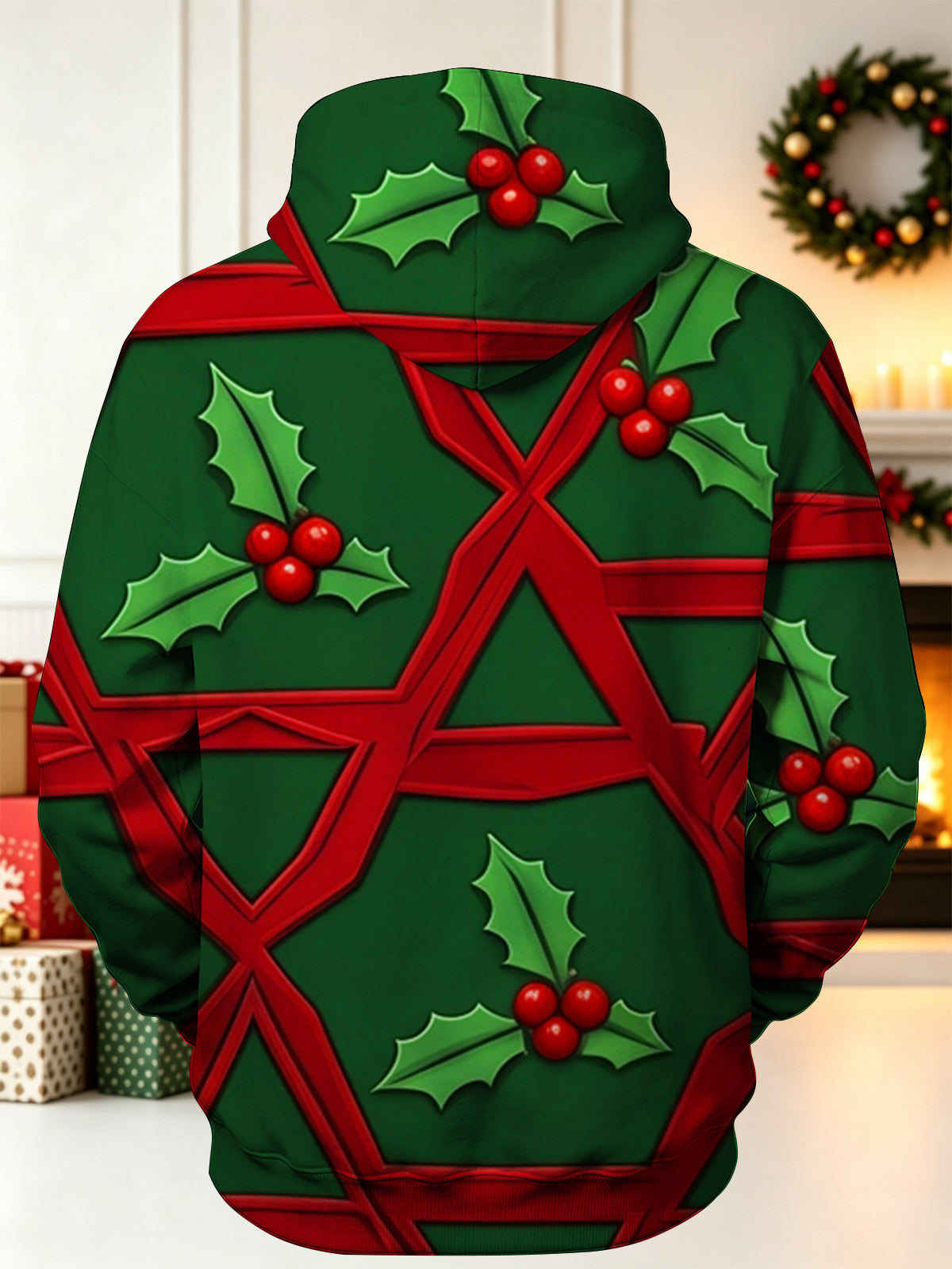 Adaychic Men's Printed Christmas Nutcracker And Sleigh Print Long Sleeve Hoodie