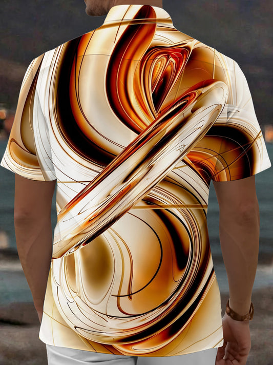Adaychic Men's Printed Abstract Swirl Pattern Short Sleeve Shirt with Chest Pocket