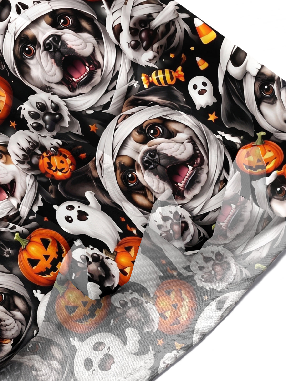 Adaychic Men's Halloween Mummy Dogs And Pumpkins Print Short Sleeve Shirt with Chest Pocket