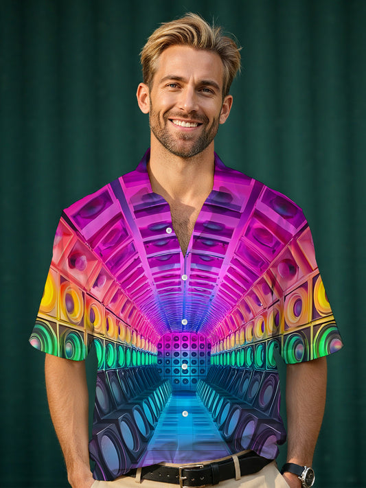 Audio Print Men's Pocket Short Sleeve Shirts