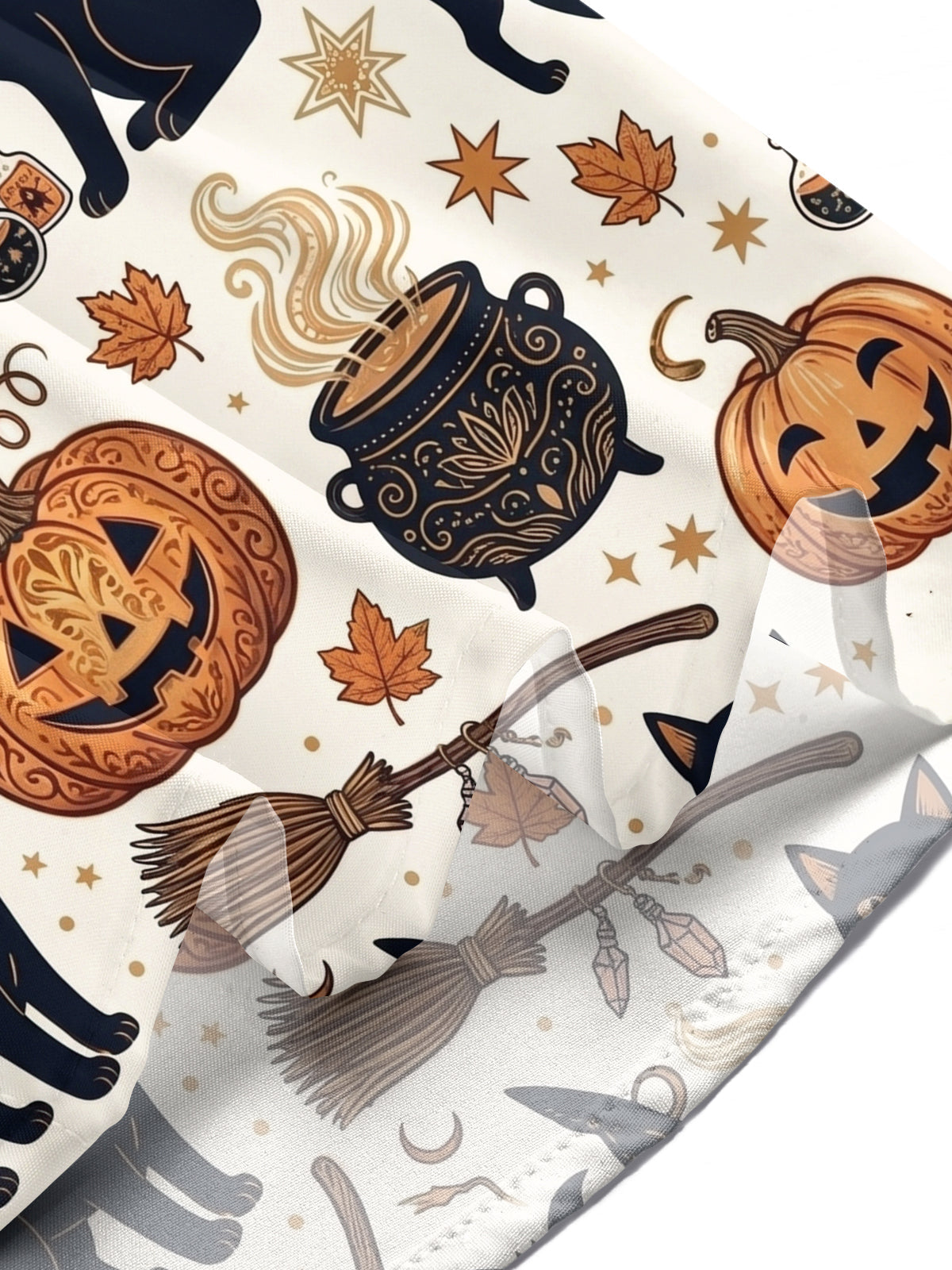 Adaychic Men's Halloween Black Cats And Pumpkins Print Short Sleeve Shirt with Chest Pocket