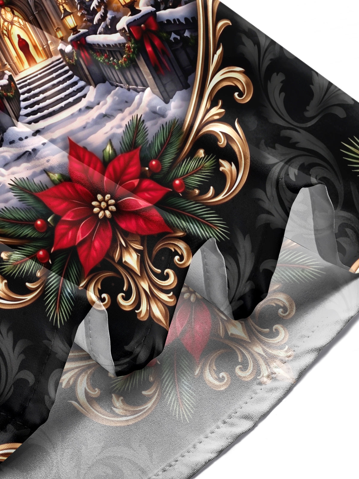 Adaychic Men's Long Sleeve Shirt - Christmas Gothic Castle And Snowy Pine Trees Under Full Moon Print with Chest Pocket