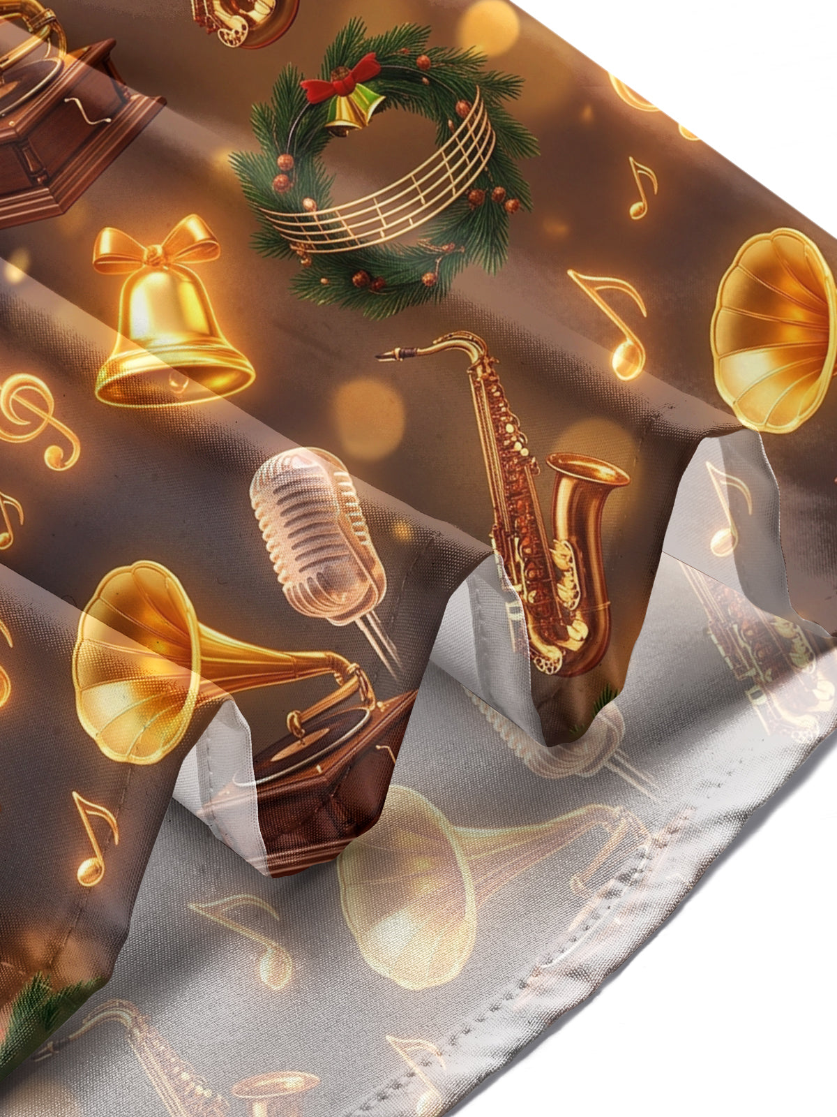Adaychic Men's Christmas Wreath And Musical Instruments Print Long Sleeve Shirt with Chest Pocket