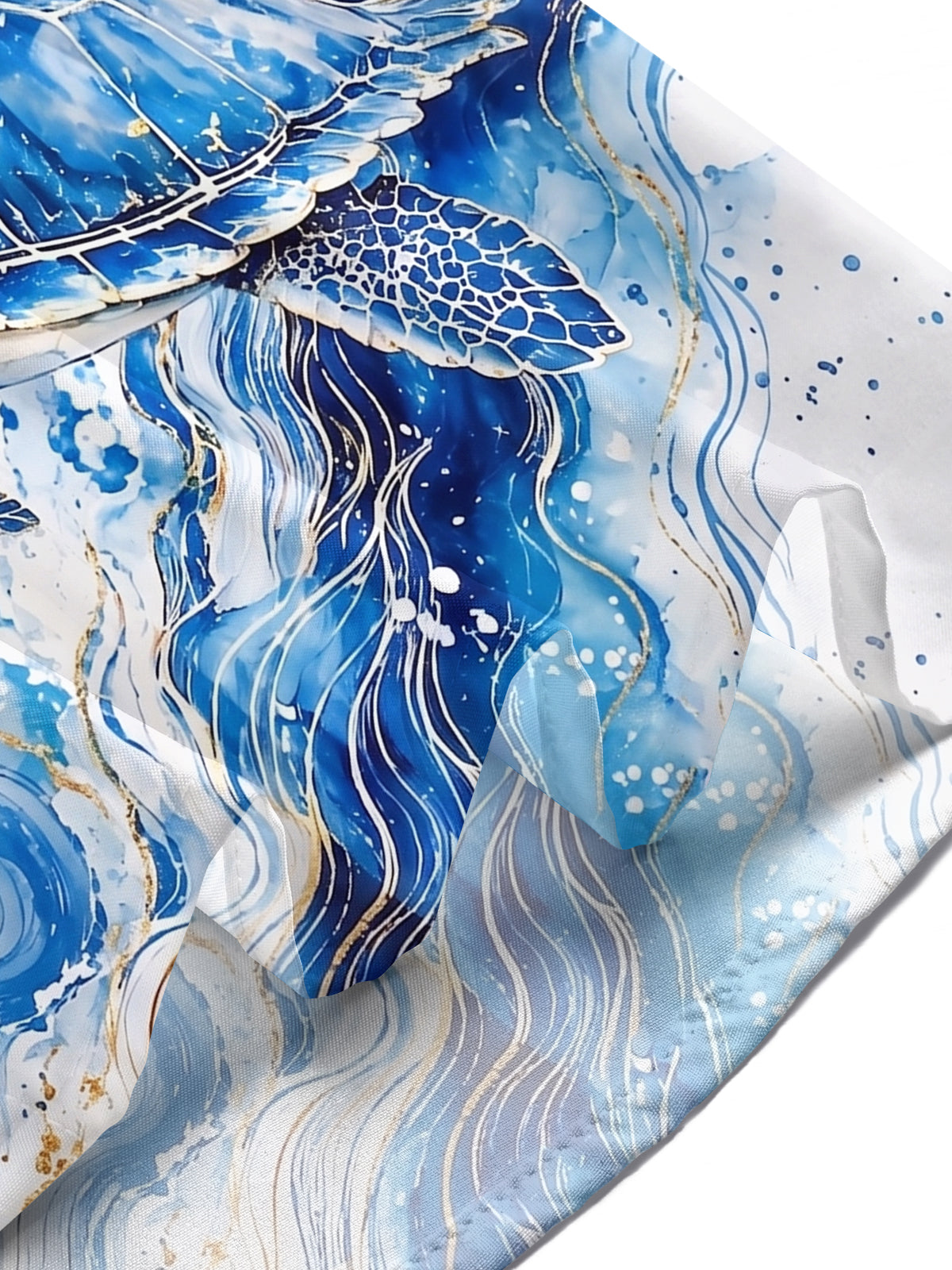 Adaychic Men's Graphic Blue Sea Turtle Wave Print Short Sleeve Button Down Shirt with Chest Pocket