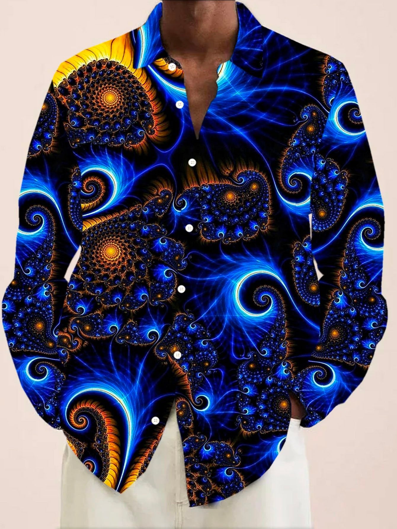 Men's Art Gradient Print Pocket Long Sleeve Shirt Front View