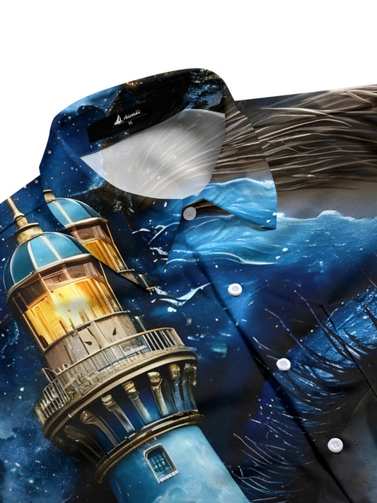 Lighthouse Eye Print Men's Pocket Short Sleeve Shirts