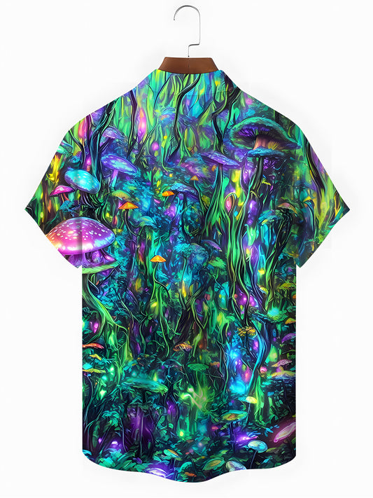 Mushroom Forest Men's Pocket Short Sleeve Shirts