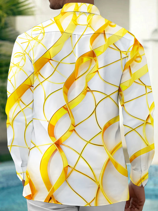 Men's Gold Lines Geometry Long Sleeve Shirt Back View