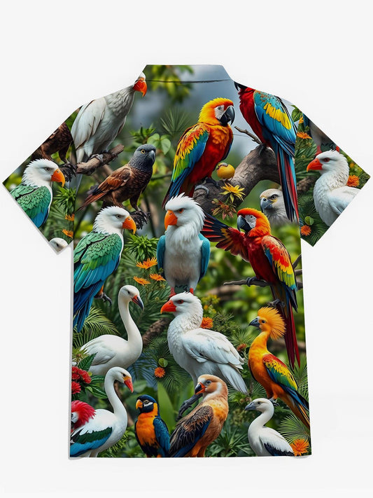 Parrot Print Men's Pocket Short Sleeve Shirts
