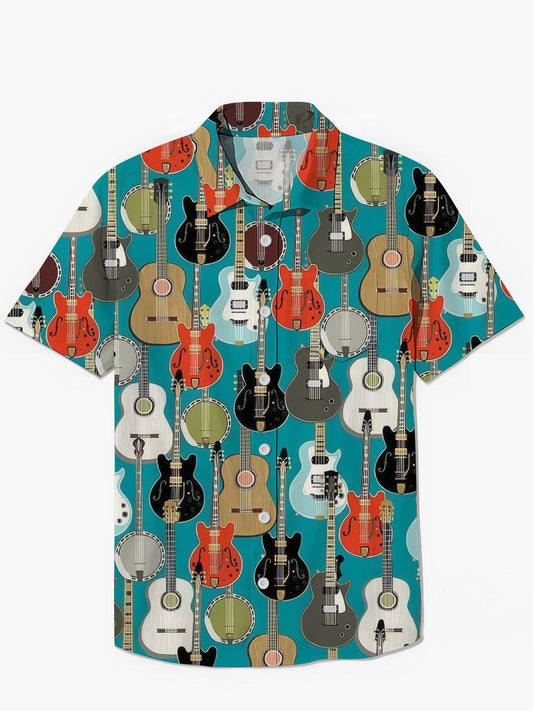 Guitar Art Print Men's Pocket Short Sleeve Shirts