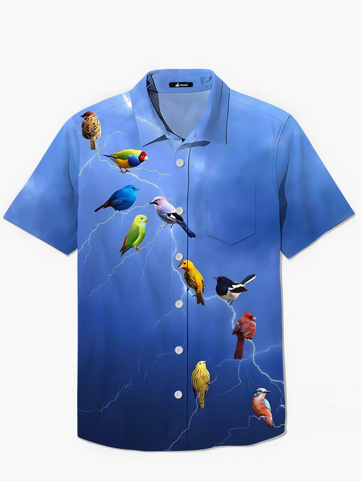 Bird Print Men's Pocket Short Sleeve Shirts