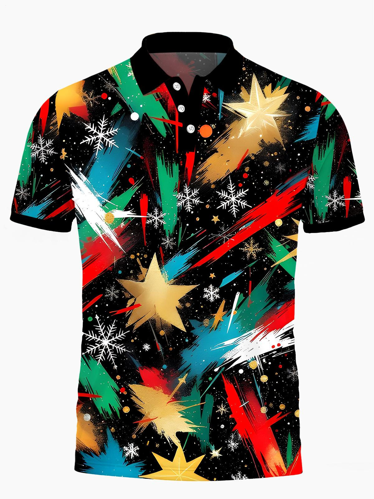 Tie Dye Star Men's Short Sleeve Button Polo Shirt