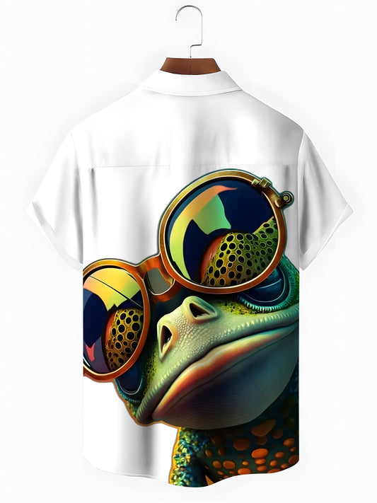 Frog Print Men's Pocket Short Sleeve Shirts