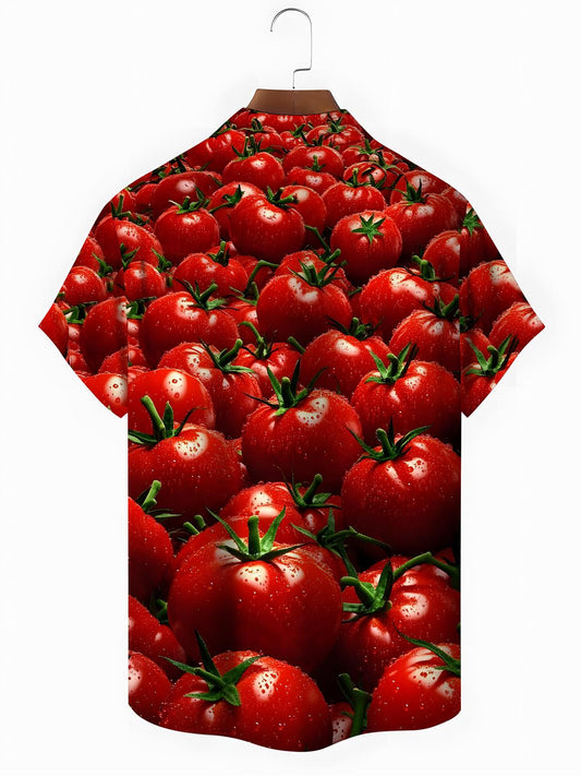 Tomato Print Men's Pocket Short Sleeve Shirts