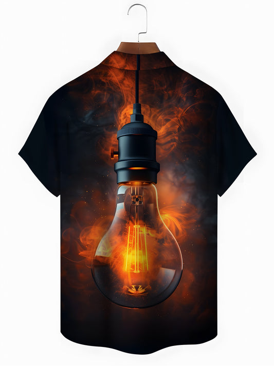 Lightbulb Print Men's Pocket Short Sleeve Shirts