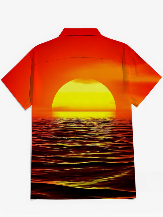 Sunset Print Men's Pocket Short Sleeve Shirts