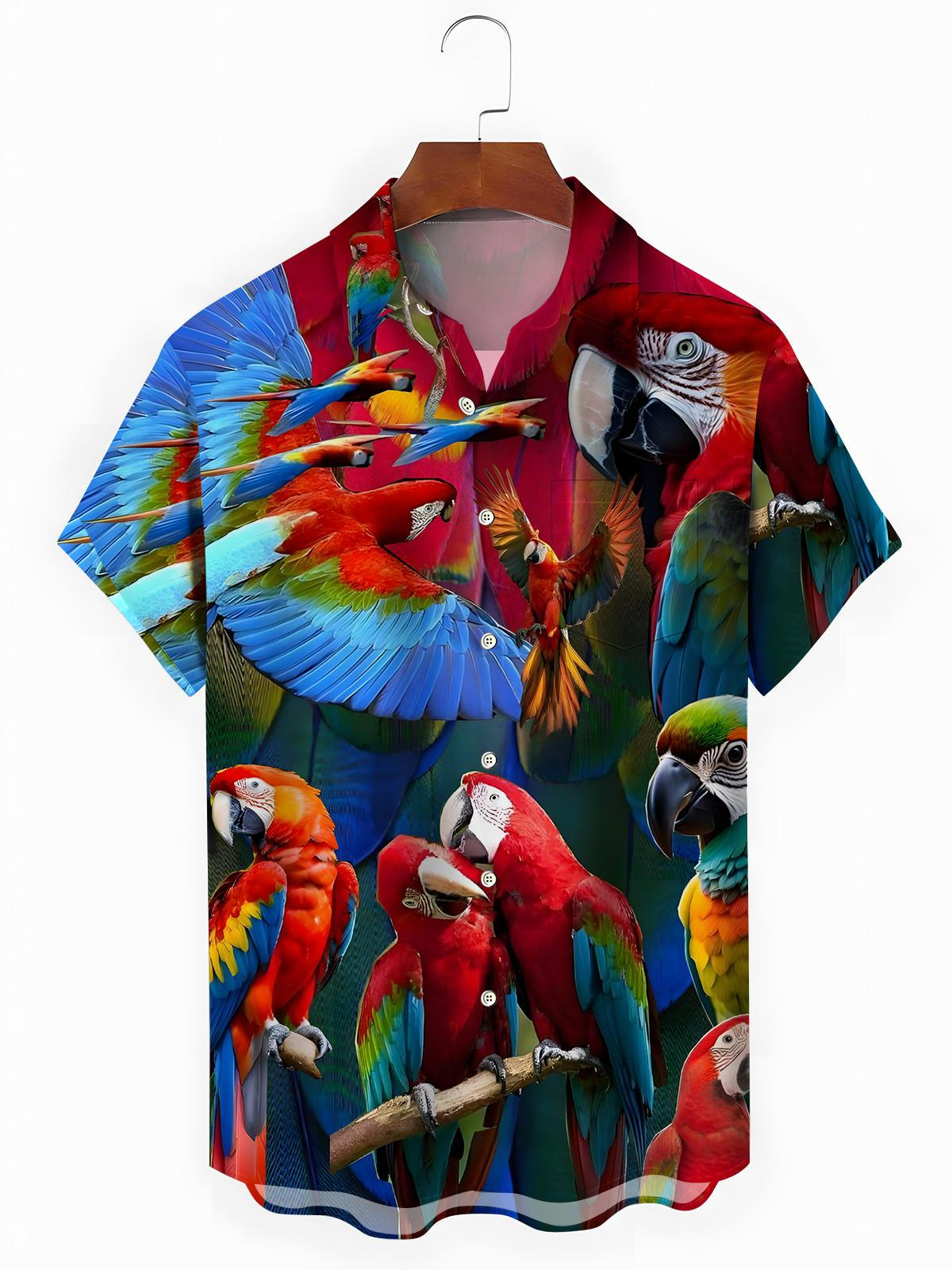 Parrot Print Men's Pocket Short Sleeve Shirts