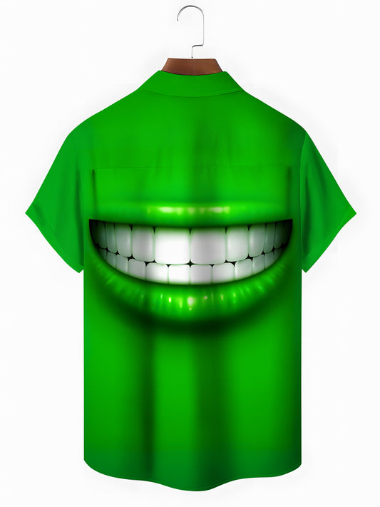 Funny Mouth Teeth Men's Pocket Short Sleeve Shirts