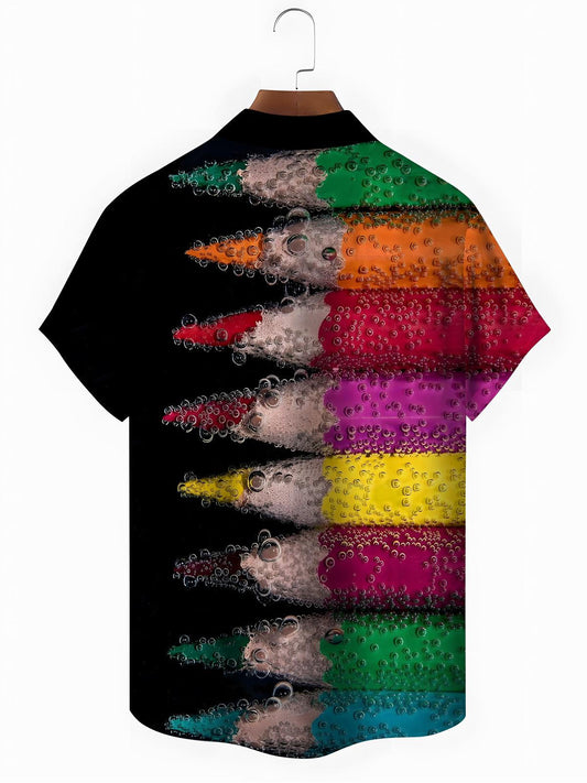 Paintbrush Print Men's Pocket Short Sleeve Shirts