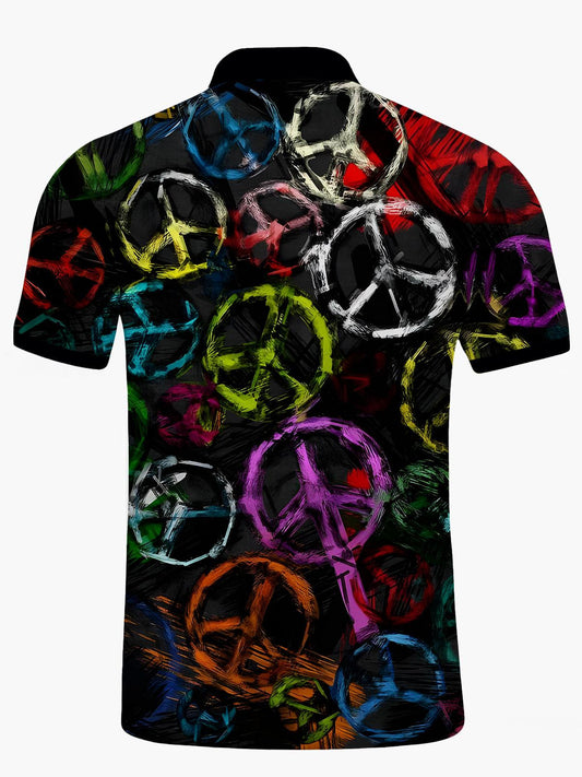 Hippie Print Men's Short Sleeve Button Polo Shirt