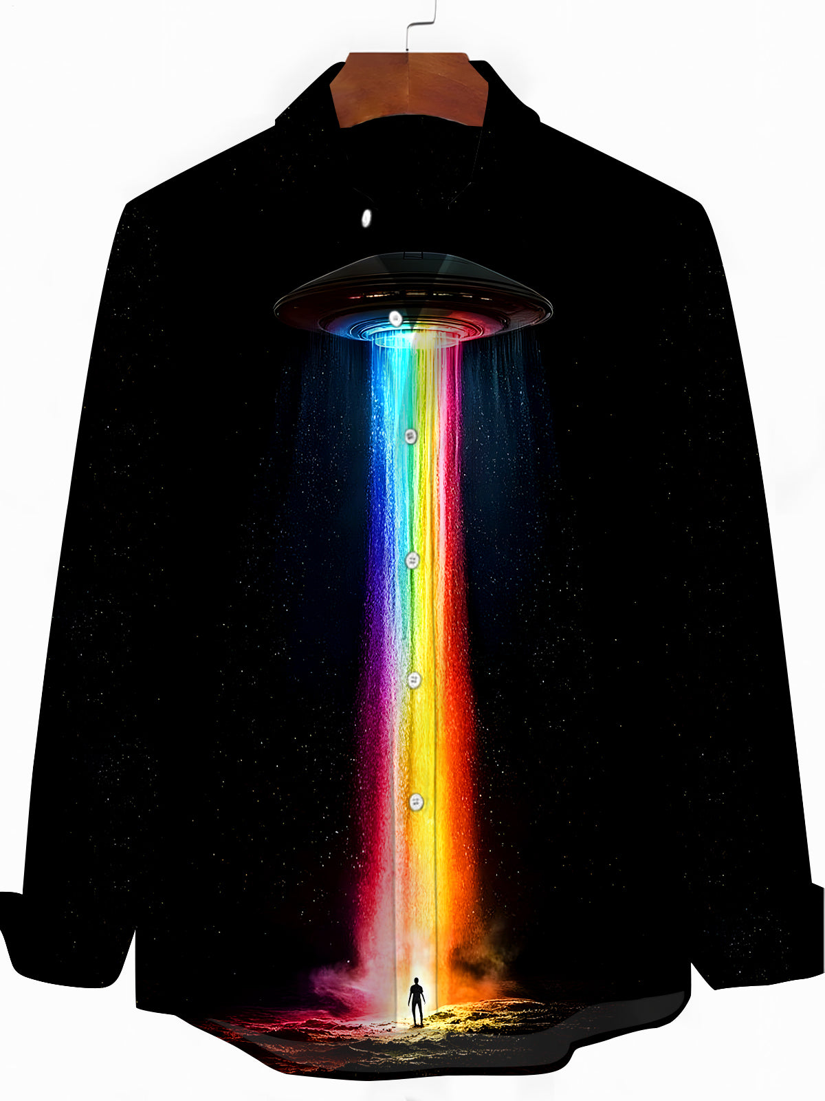 Spaceship Alien Men's Pocket Long Sleeve Shirts