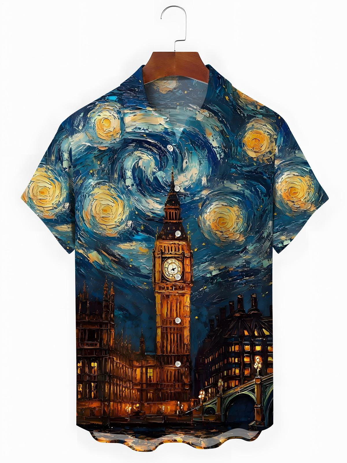 Oil Painting Art Print Men's Pocket Short Sleeve Shirts