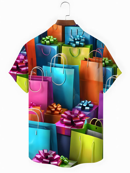 Gift Print Men's Pocket Short Sleeve Shirts