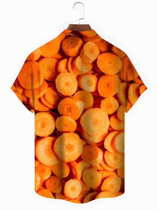 Carrot Print Men's Pocket Short Sleeve Shirts
