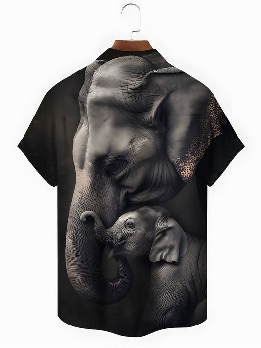 Elephant Print Men's Pocket Short Sleeve Shirts