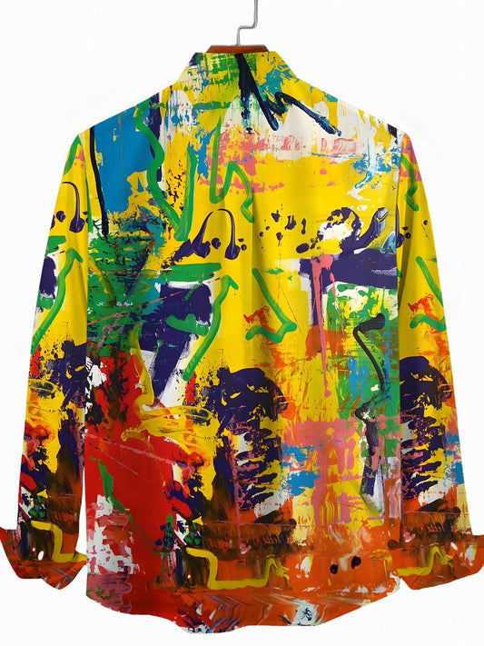 Abstract Print Men's Pocket Long Sleeve Shirts
