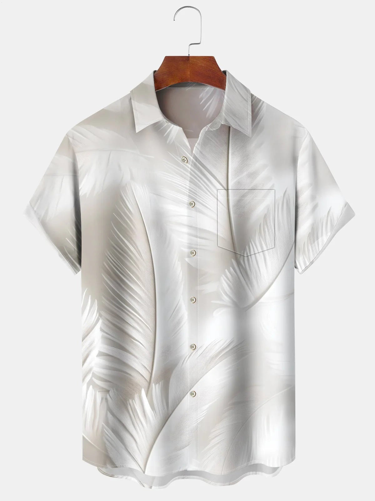 Hawaiian Feather Print Men's Pocket Short Sleeve Shirts
