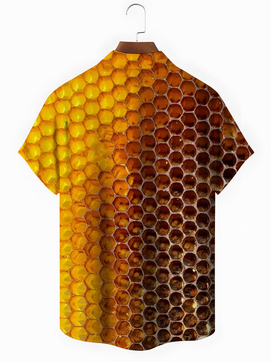 Honeycomb Print Men's Pocket Short Sleeve Shirts