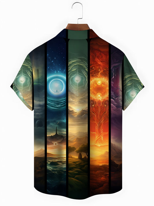 Landscape Print Men's Pocket Short Sleeve Shirts
