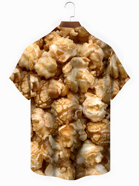 Popcorn Print Men's Pocket Short Sleeve Shirts