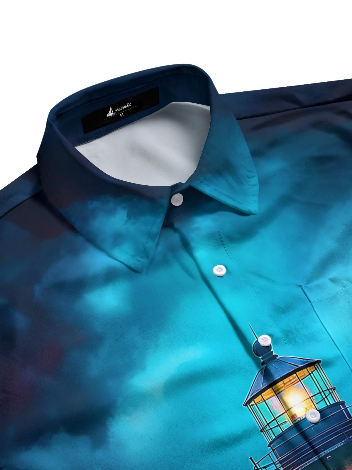 Lighthouse Print Men's Pocket Short Sleeve Shirts