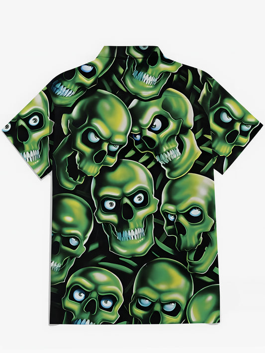 Skull Print Men's Pocket Short Sleeve Shirts