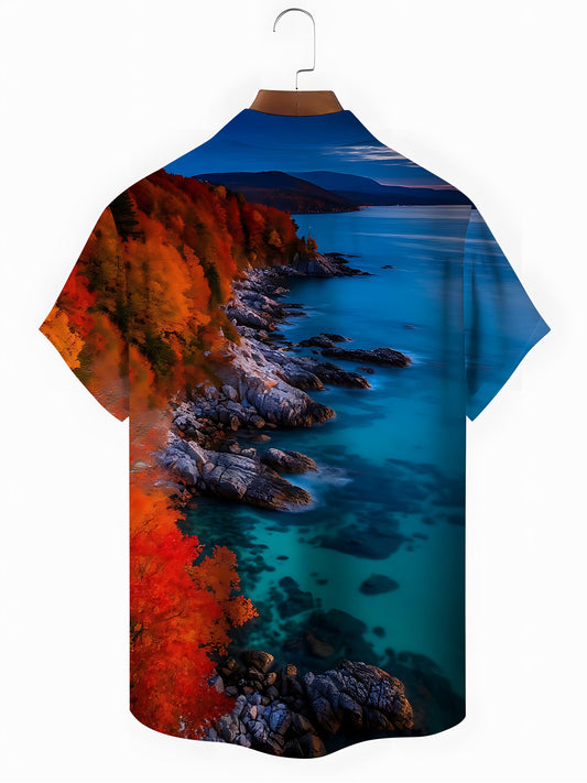 Eagle Print Men's Pocket Short Sleeve Shirts