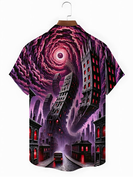 Architectural Print Men's Pocket Short Sleeve Shirts