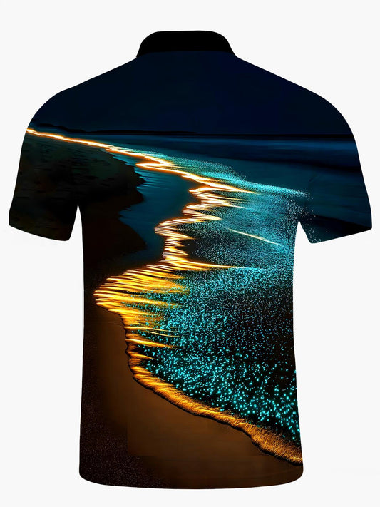 Hawaiian Beach Men's Short Sleeve Button Polo Shirt