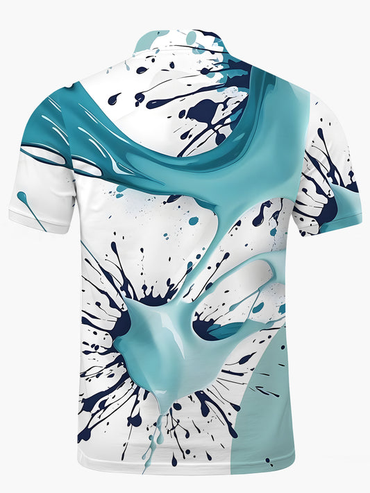 Ink Splash Print Men's Short Sleeve Button Polo Shirt