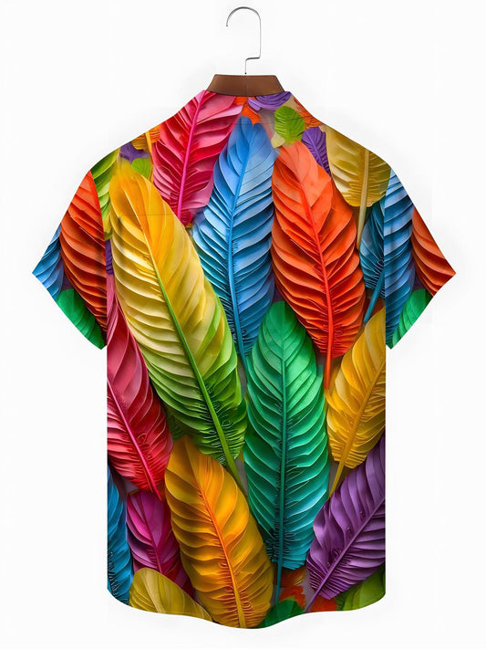 Feather Print Men's Pocket Short Sleeve Shirts