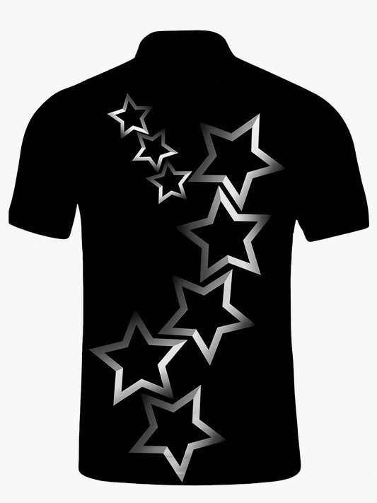 Star Print Men's Short Sleeve Button Polo Shirt