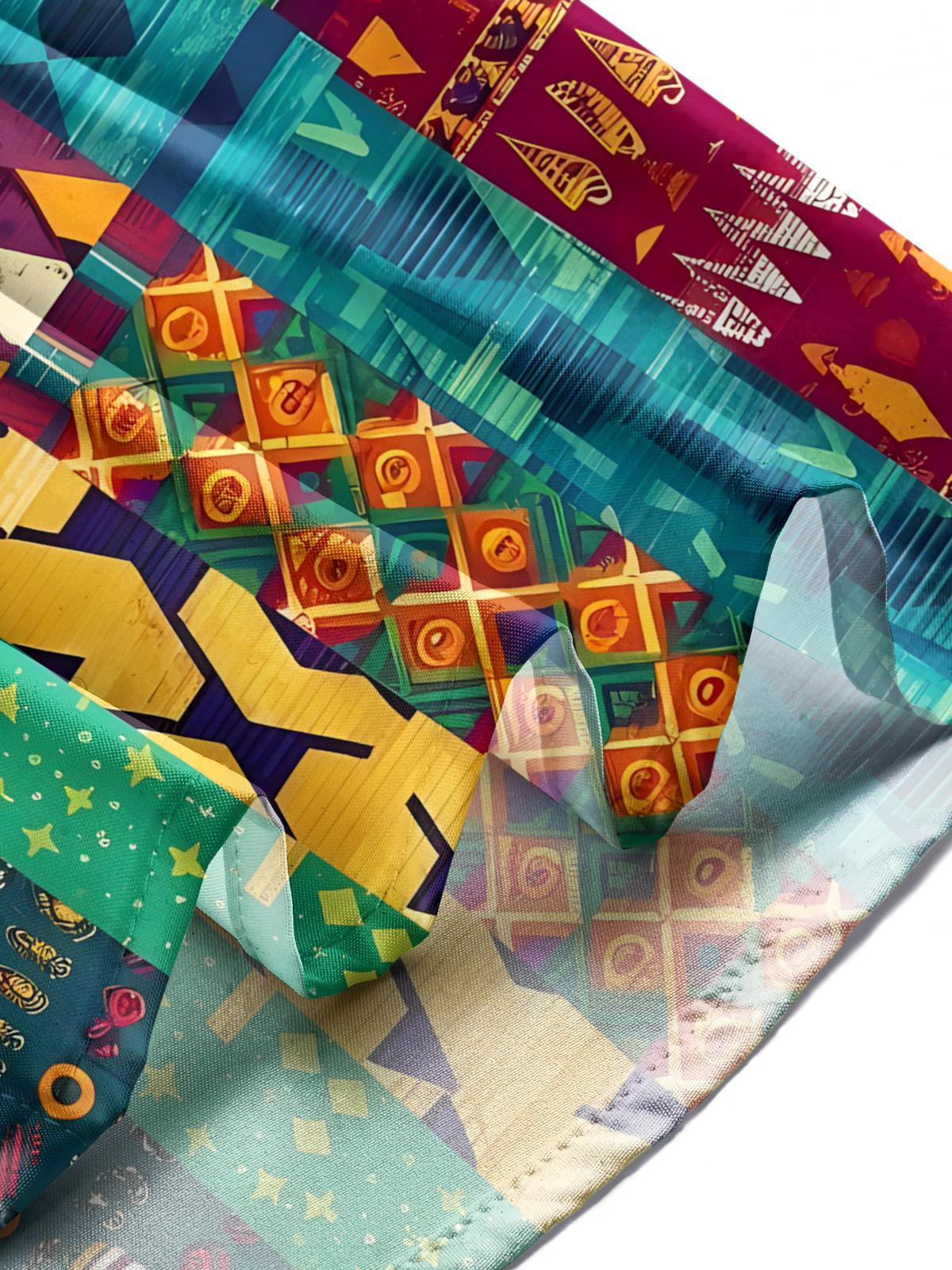 Vintage Geometric Print Men's Pocket Short Sleeve Shirts