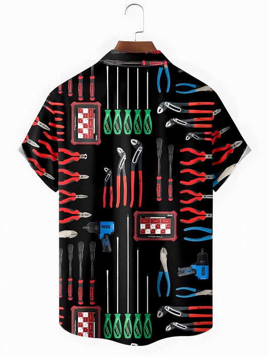 Tools Screwdriver Men's Pocket Short Sleeve Shirts