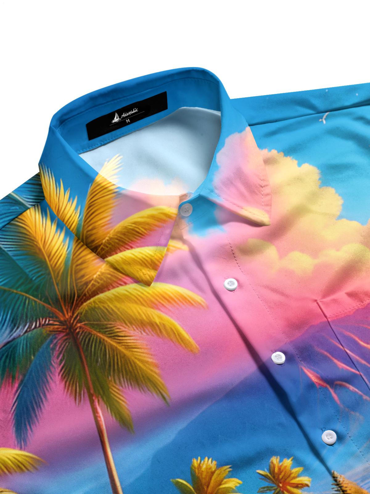 Hawaiian Beach Print Men's Pocket Short Sleeve Shirts