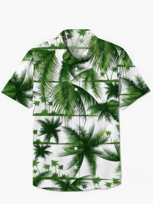 Hawaiian Palm Tree Print Men's Pocket Short Sleeve Shirts