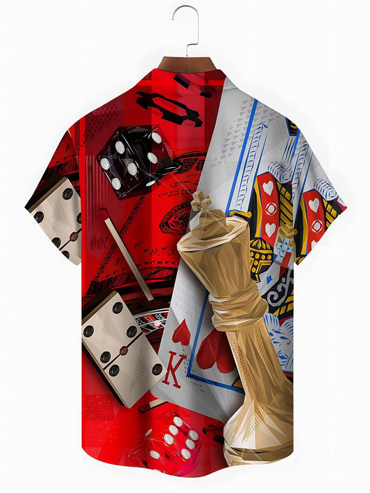 Poker Chess Print Men's Pocket Short Sleeve Shirts